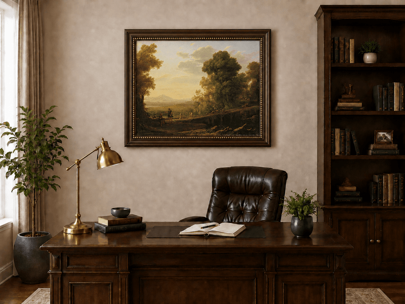 Landscape Oil Painting - Classical Bridge Landscape at Sunset