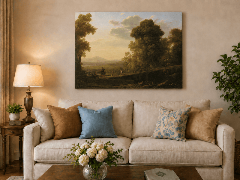 Landscape Oil Painting - Classical Bridge Landscape at Sunset