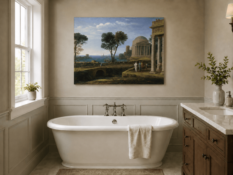 Landscape Oil Painting - Classical Coastal Ancient Architecture
