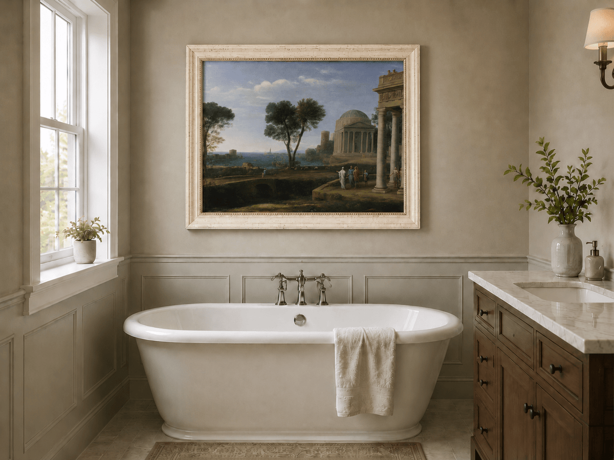 Landscape Oil Painting - Classical Coastal Ancient Architecture