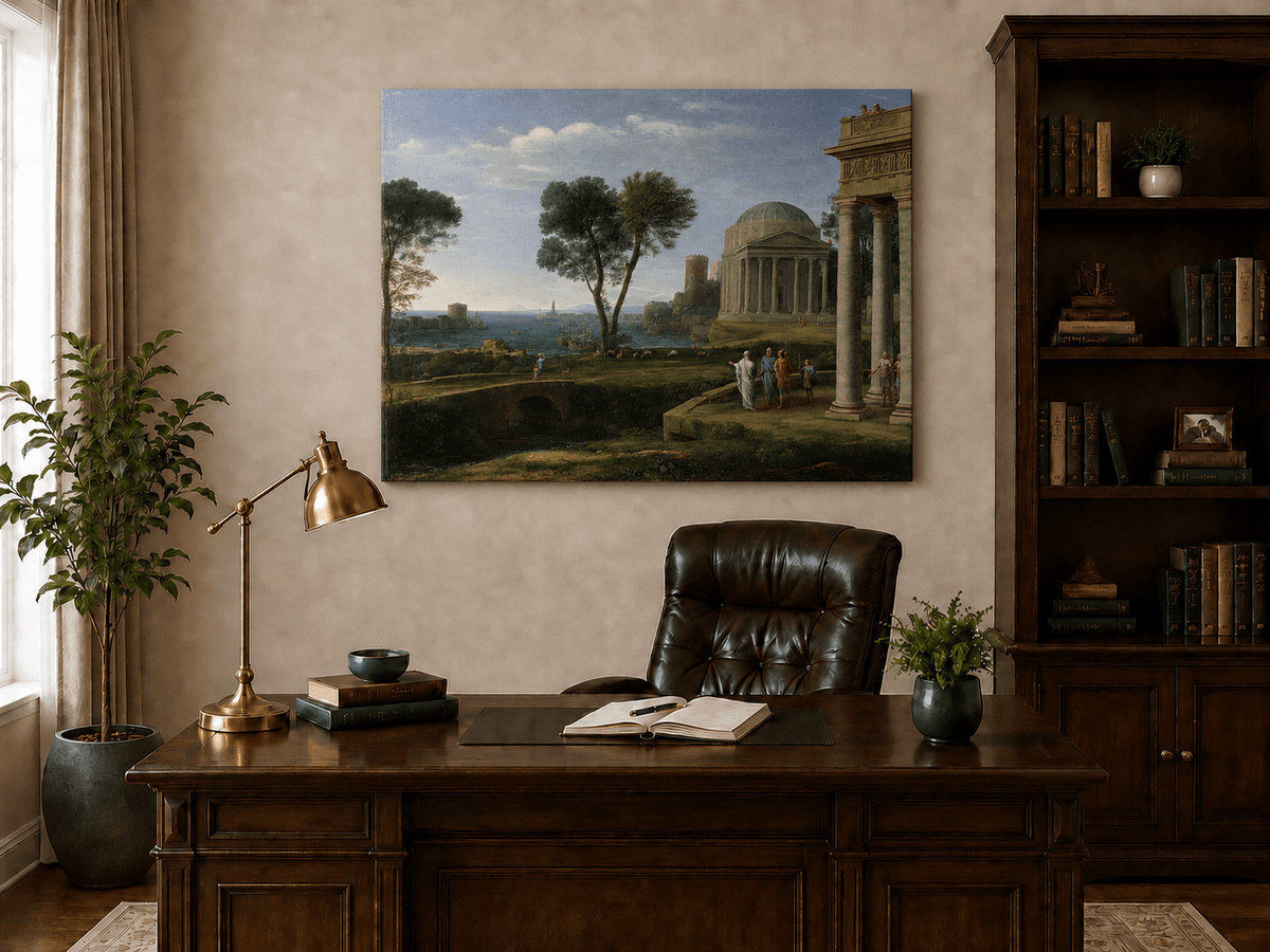 Landscape Oil Painting - Classical Coastal Ancient Architecture