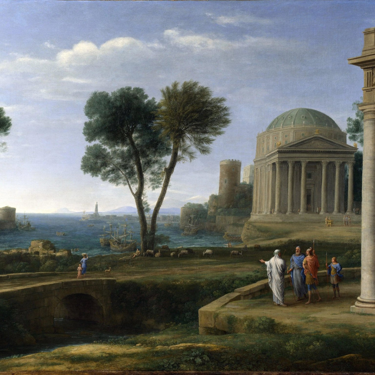 Landscape Oil Painting - Classical Coastal Scene with Ancient Architecture - Oil Painting Haven