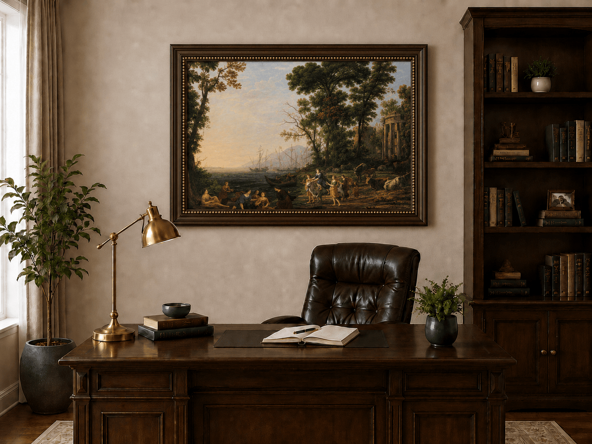 Landscape Oil Painting - Classical Coastal Scene with Figures