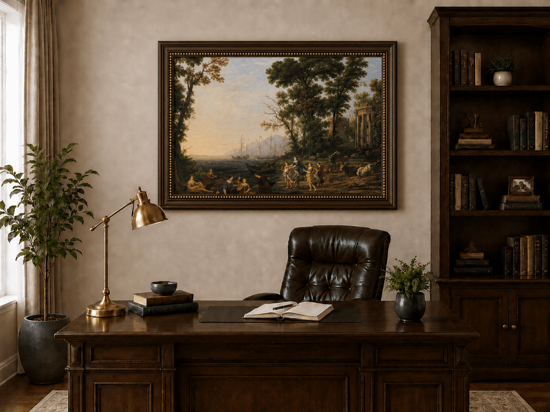 Landscape Oil Painting - Classical Coastal Scene with Figures