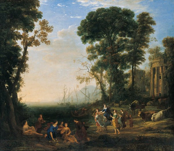 Hand-painted classical coastal scene with figures landscape oil painting on canvas