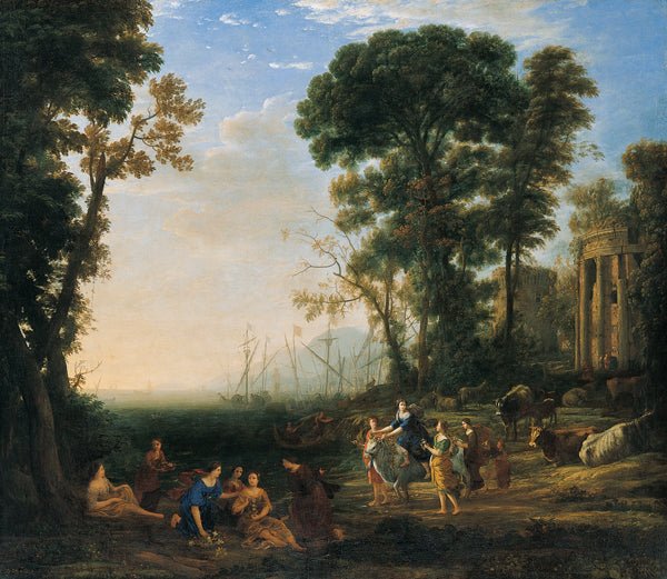 Hand-painted classical coastal scene with figures landscape oil painting on canvas