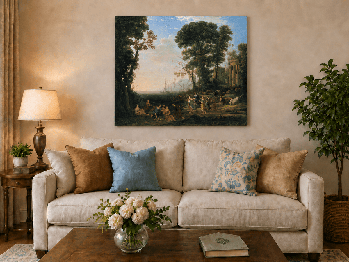 Landscape Oil Painting - Classical Coastal Scene with Figures