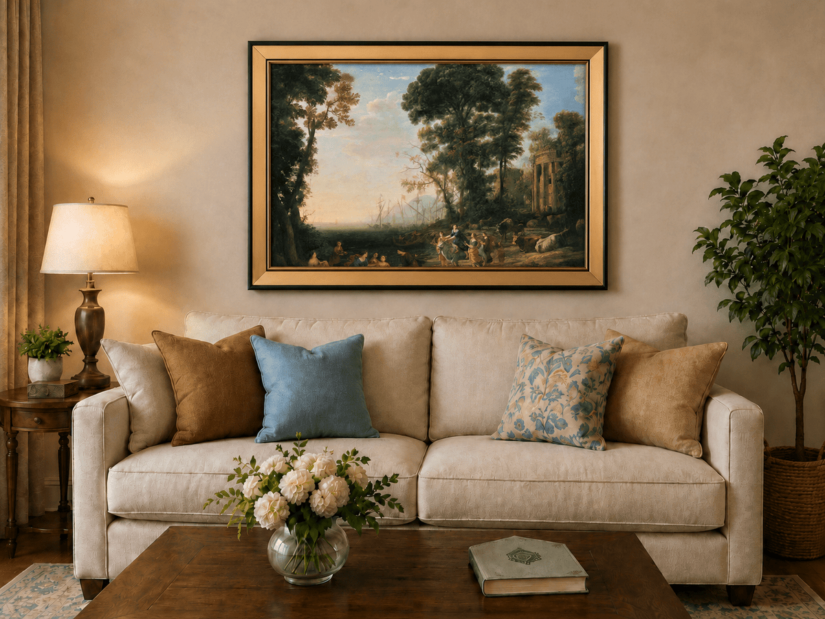 Landscape Oil Painting - Classical Coastal Scene with Figures