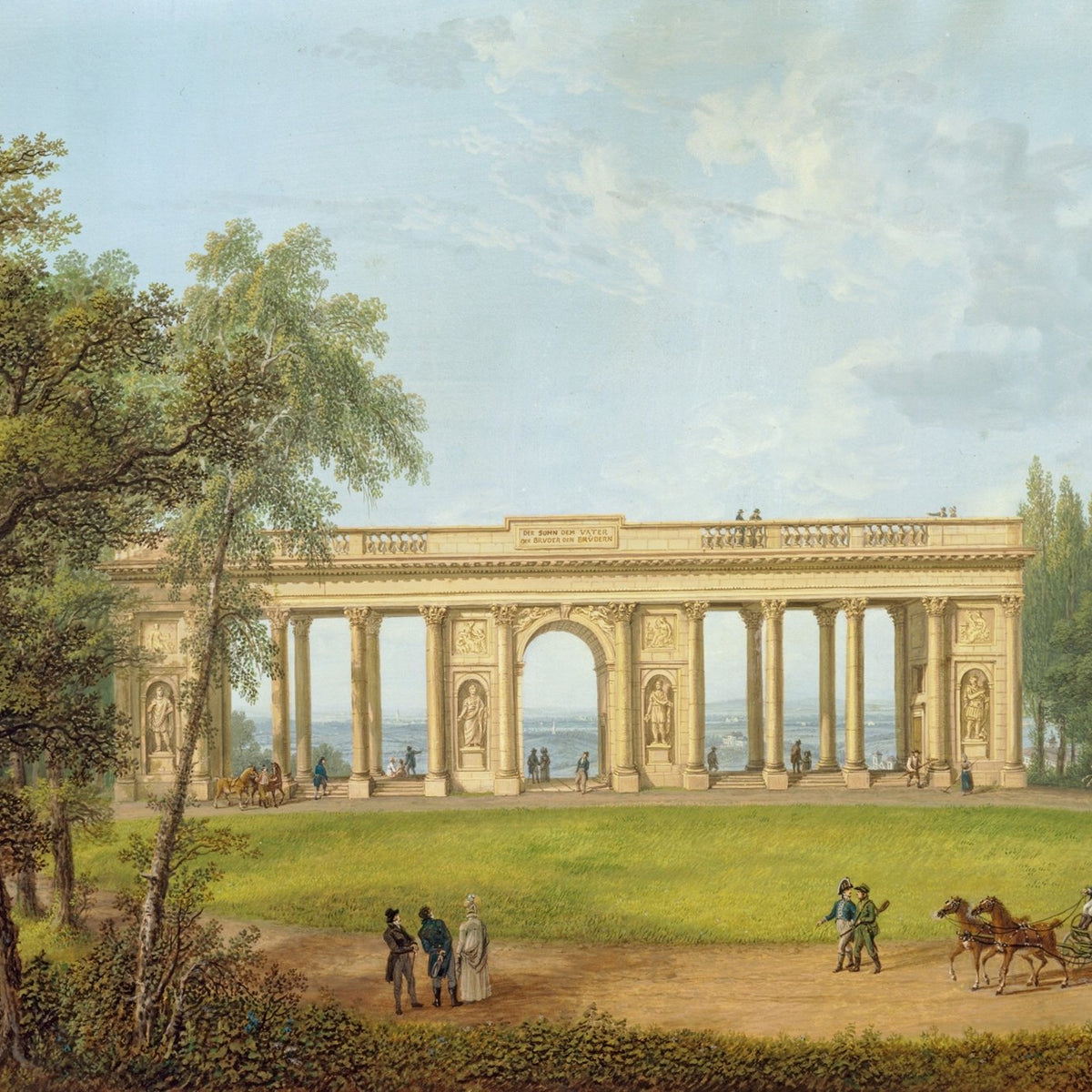 Landscape Oil Painting - Classical Colonnade Park View - Oil Painting Haven