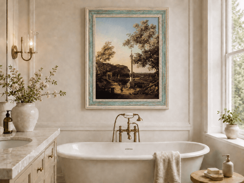 Peinture à l'huile de paysage - Rivière printanière avec pêcheur et arbres