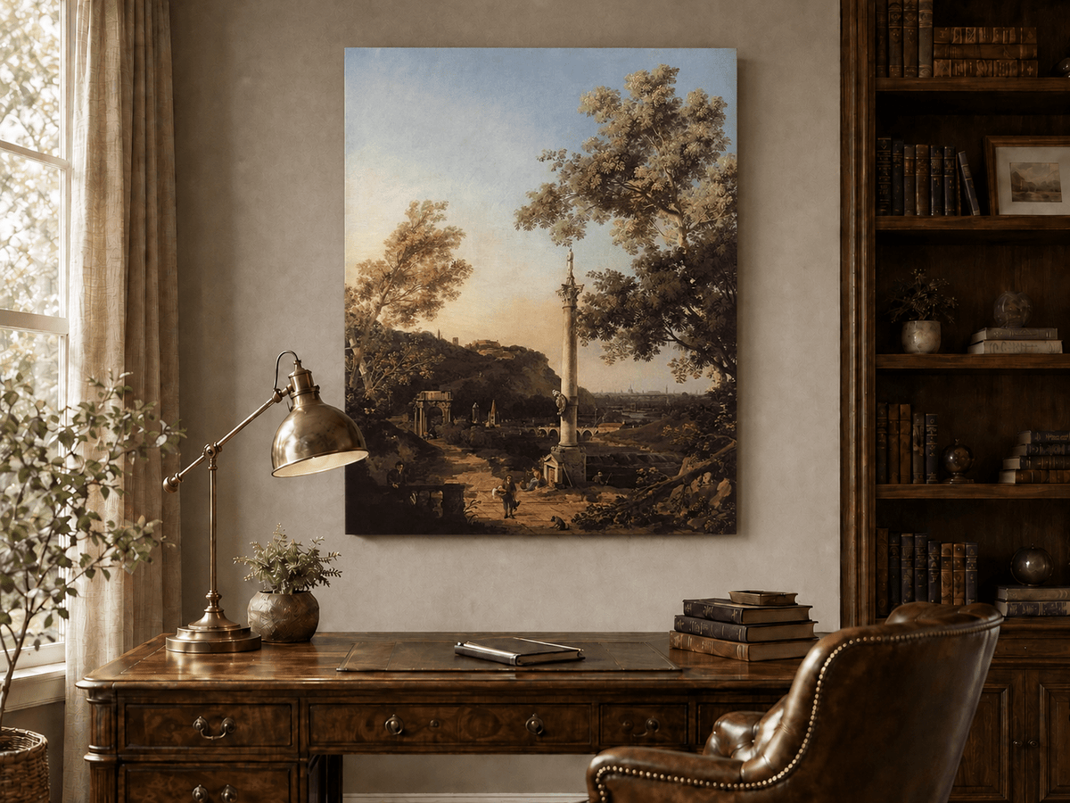 Peinture à l'huile de paysage - Rivière printanière avec pêcheur et arbres