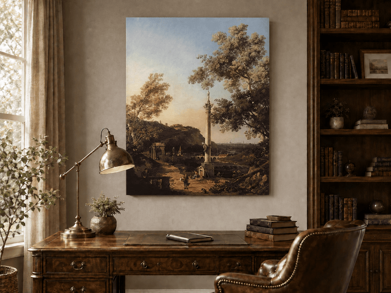 Peinture à l'huile de paysage - Rivière printanière avec pêcheur et arbres