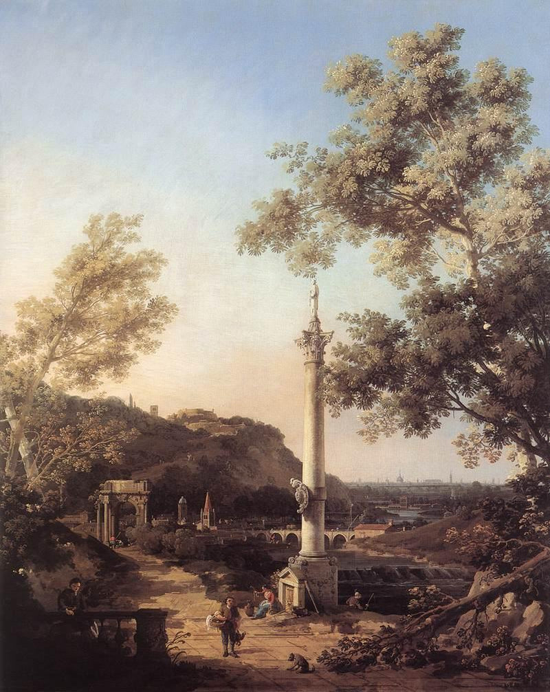 Landscape Oil Painting - Classical Column, Ruins and River View - Oil Painting Haven