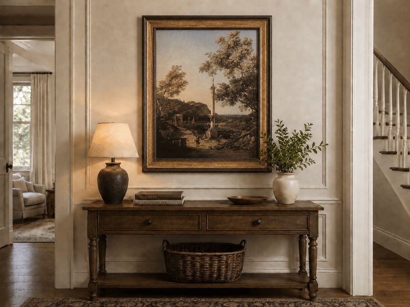 Peinture à l'huile de paysage - Rivière printanière avec pêcheur et arbres