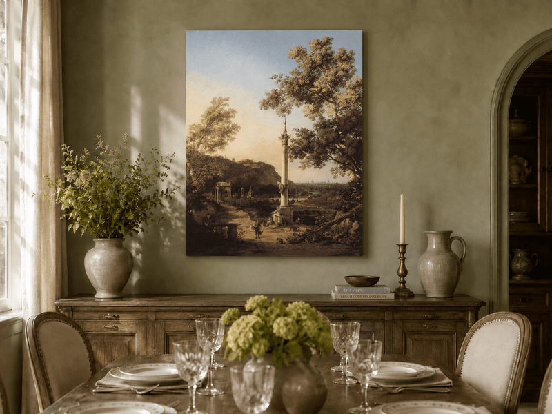 Peinture à l'huile de paysage - Rivière printanière avec pêcheur et arbres