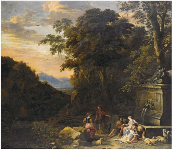 Landscape Oil Painting - Classical Figures by Forest Fountain - Oil Painting Haven