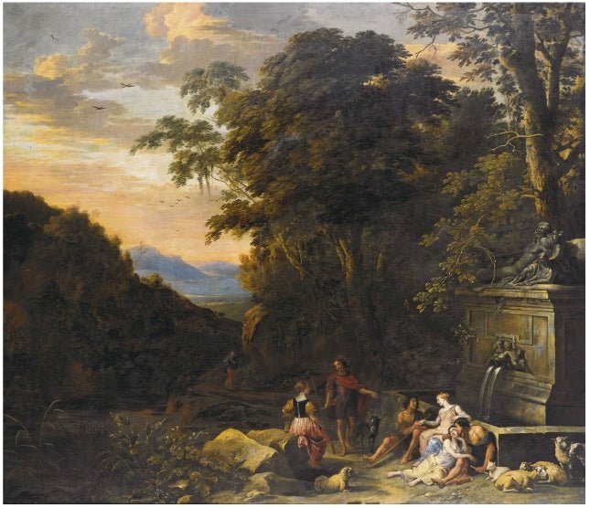 Landscape Oil Painting - Classical Figures by Forest Fountain - Oil Painting Haven