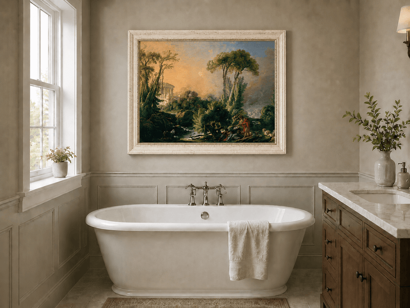 Landscape Oil Painting - Classical Forest Figures & Ancient Ruins