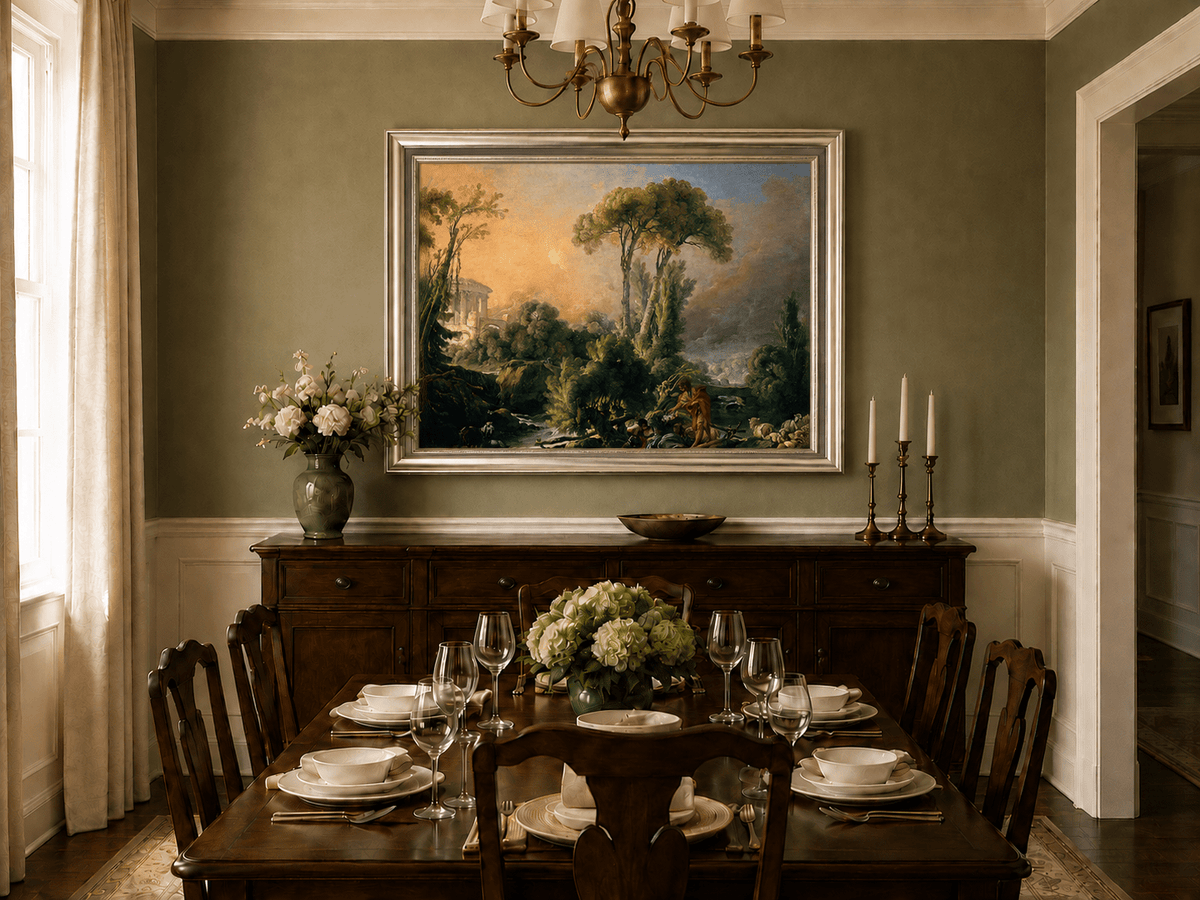 Landscape Oil Painting - Classical Forest Figures & Ancient Ruins