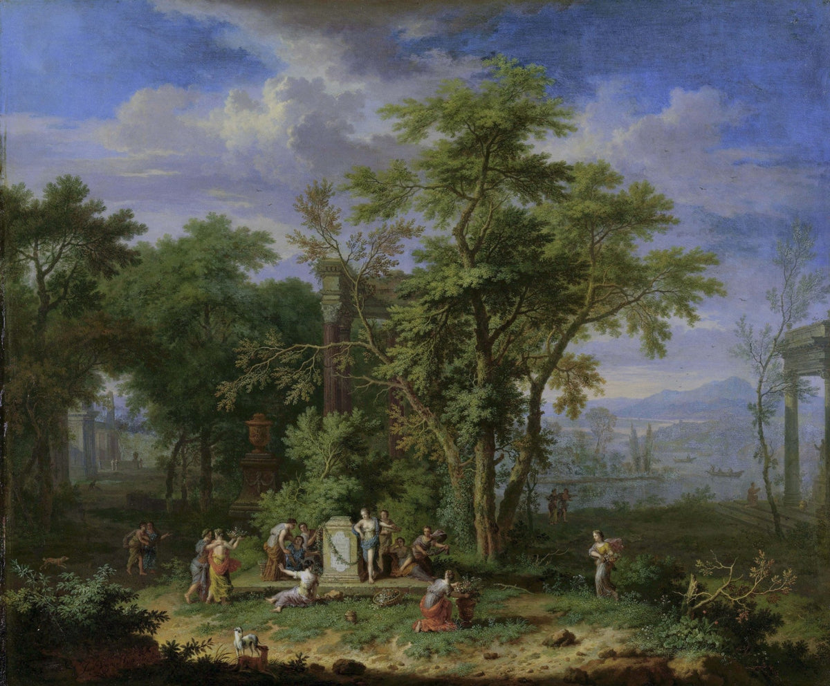 Landscape Oil Painting - Classical Forest Figures & Ruins