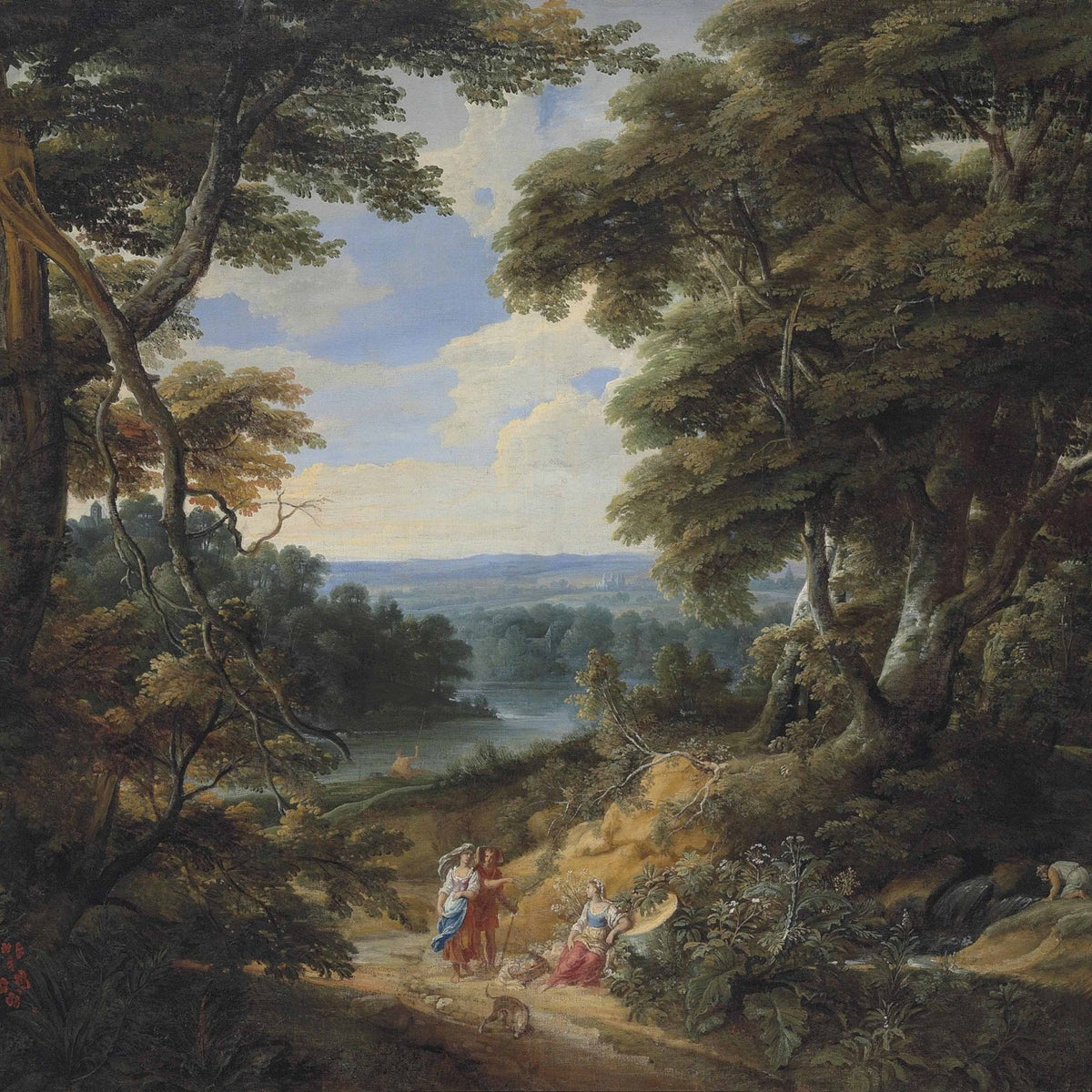 Landscape Oil Painting - Classical Forest Path with Figures - Oil Painting Haven
