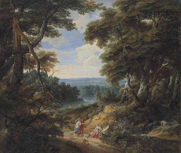 Landscape Oil Painting - Classical Forest Path with Figures - Oil Painting Haven