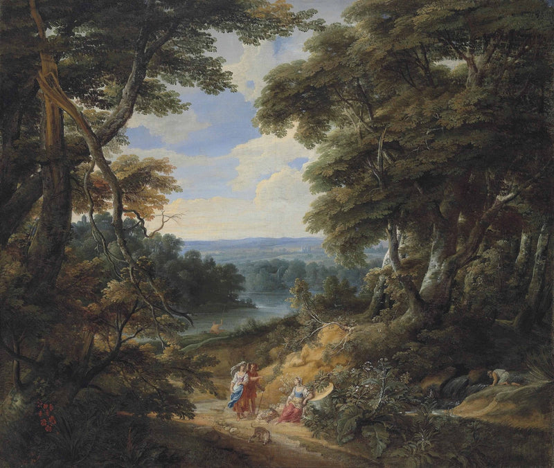 Landscape Oil Painting - Classical Forest Path with Figures - Oil Painting Haven