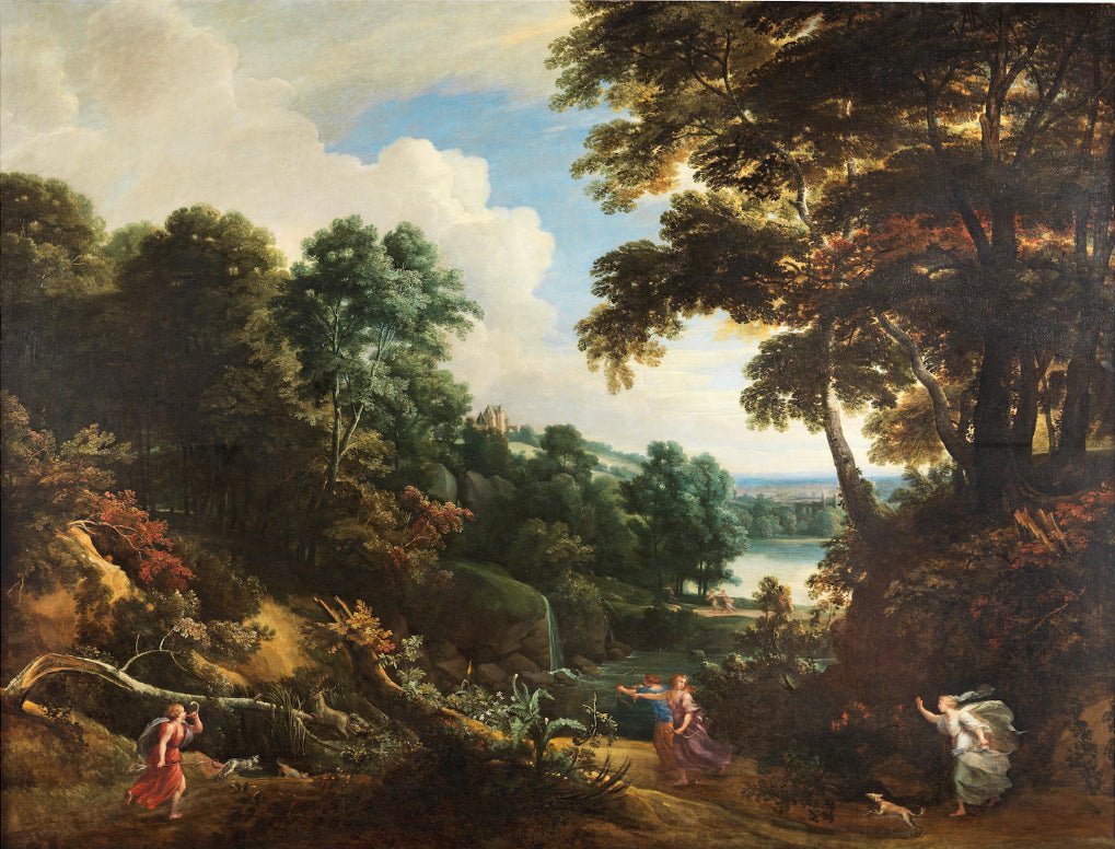 Landscape Oil Painting - Classical Forest View with Lake and Figures - Oil Painting Haven