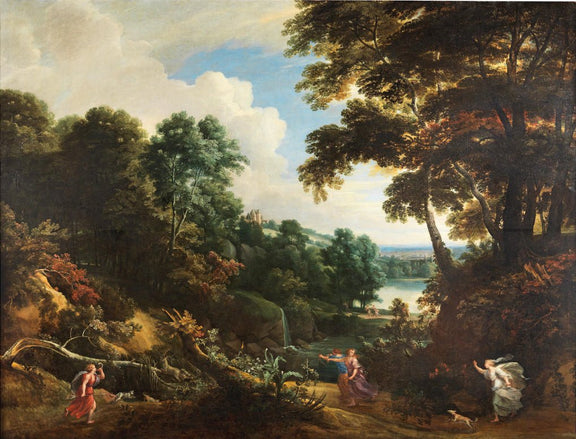 Landscape Oil Painting - Classical Forest View with Lake and Figures - Oil Painting Haven