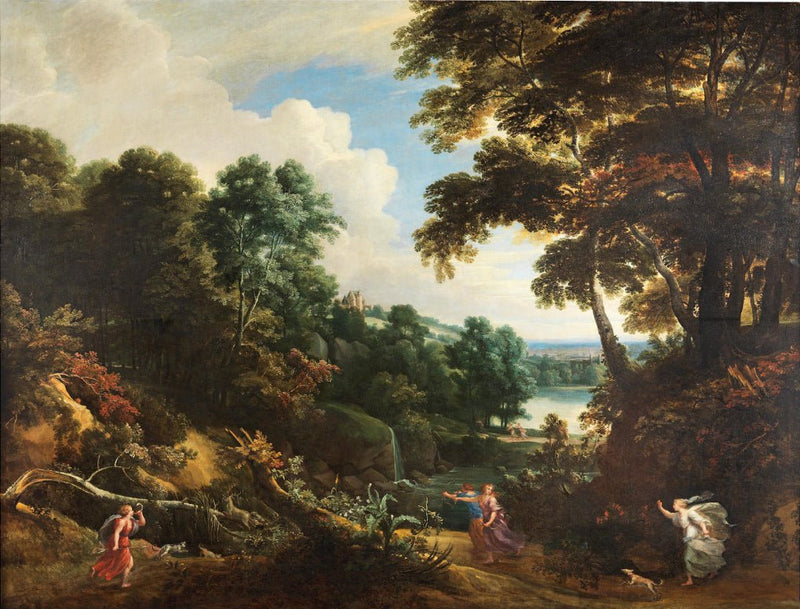 Landscape Oil Painting - Classical Forest View with Lake and Figures - Oil Painting Haven
