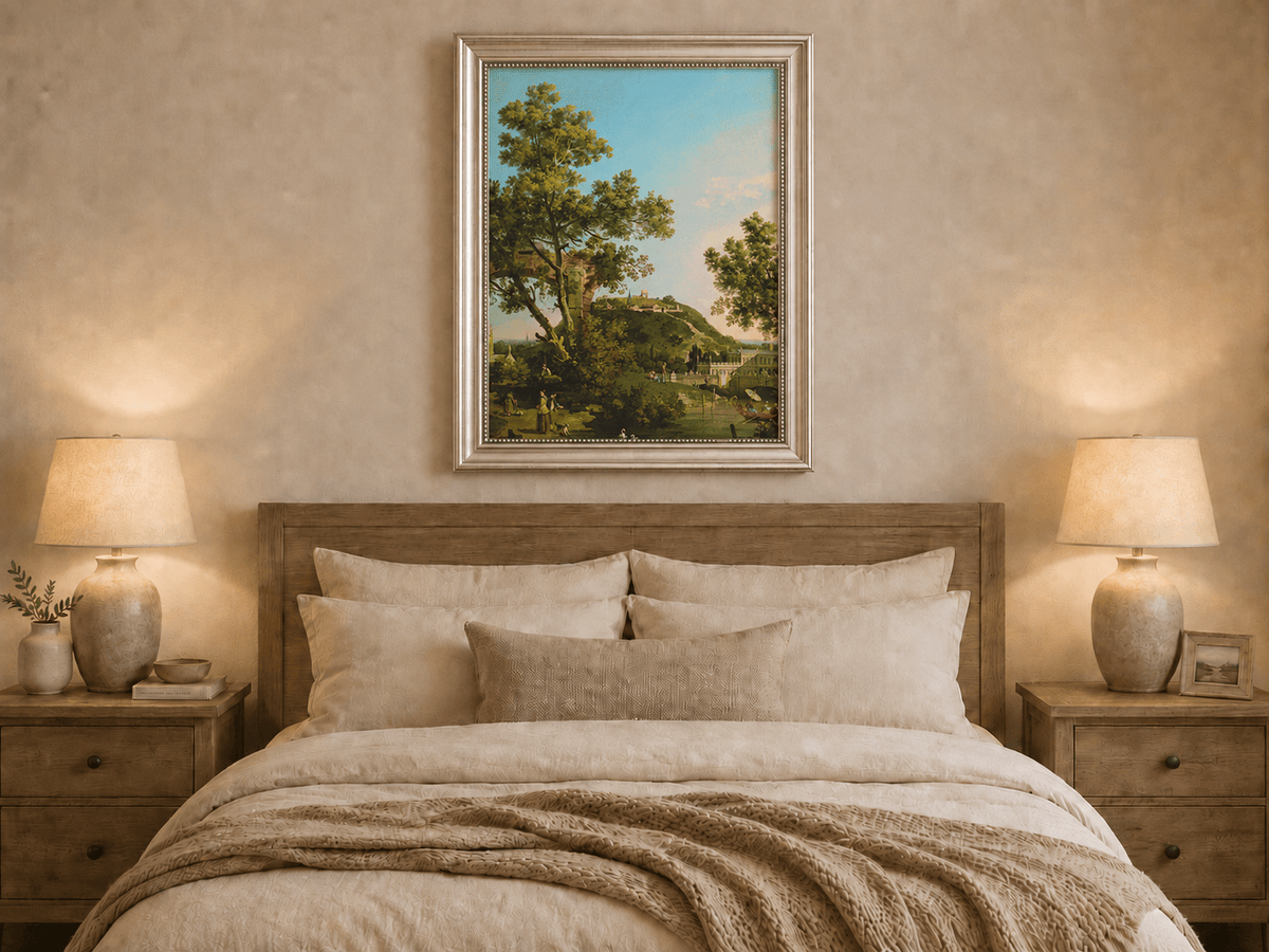 Landscape Oil Painting - Classical Garden Bridge and Hill