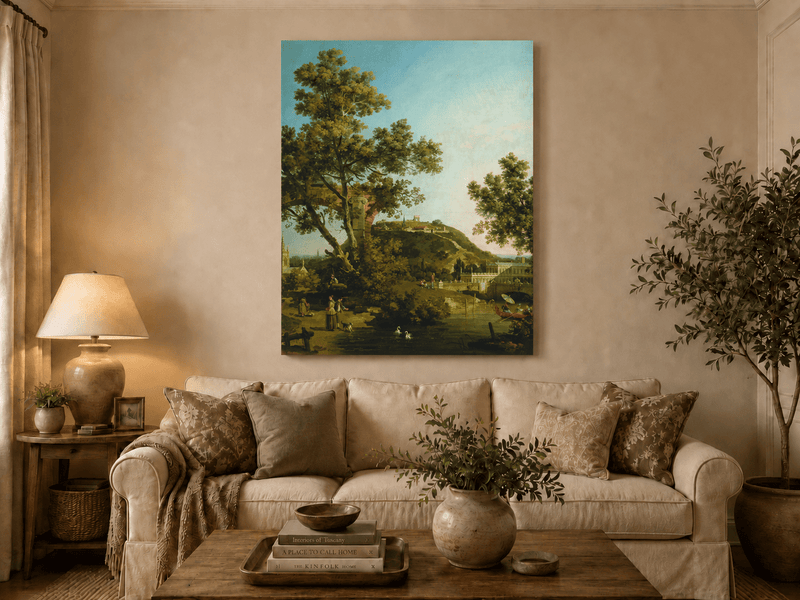Landscape Oil Painting - Classical Garden Bridge and Hill
