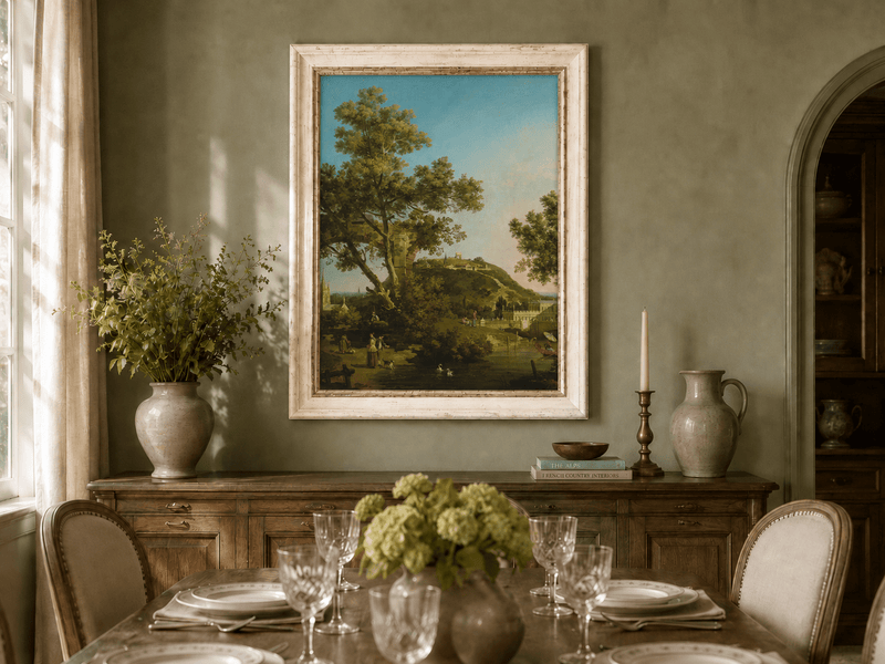 Landscape Oil Painting - Classical Garden Bridge and Hill