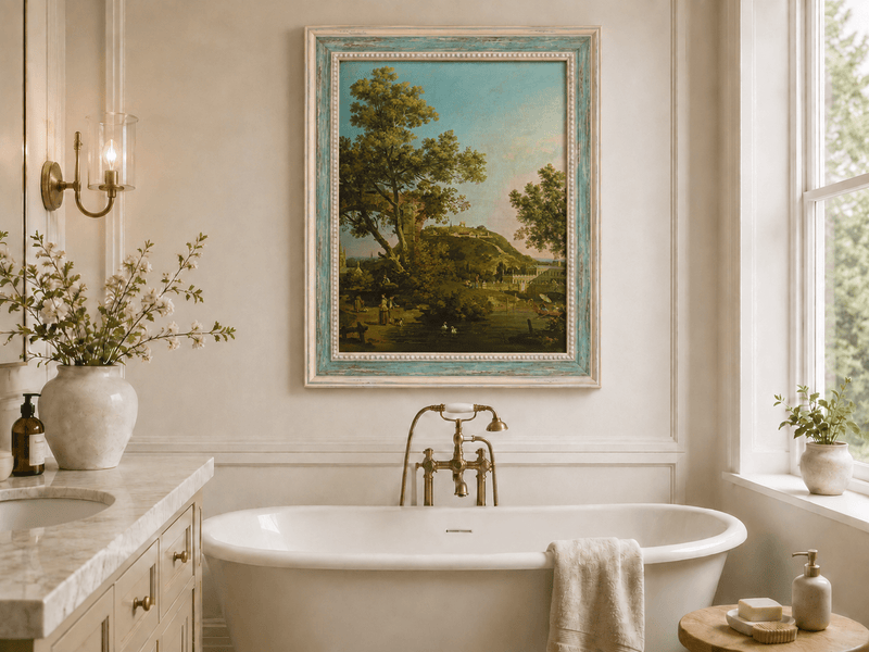 Landscape Oil Painting - Classical Garden Bridge and Hill