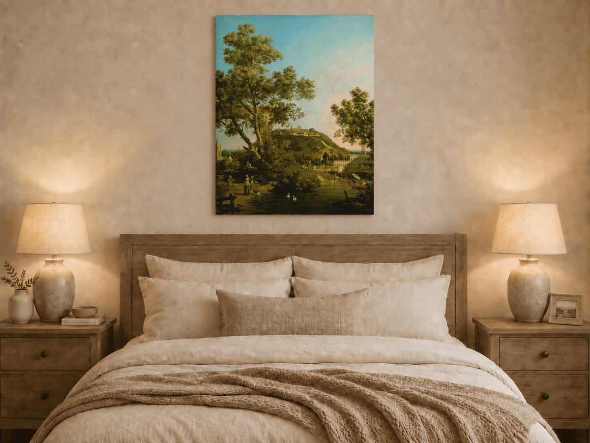 Landscape Oil Painting - Classical Garden Bridge and Hill
