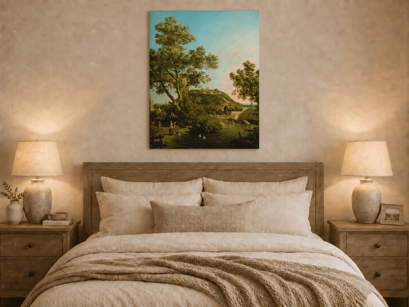 Landscape Oil Painting - Classical Garden Bridge and Hill