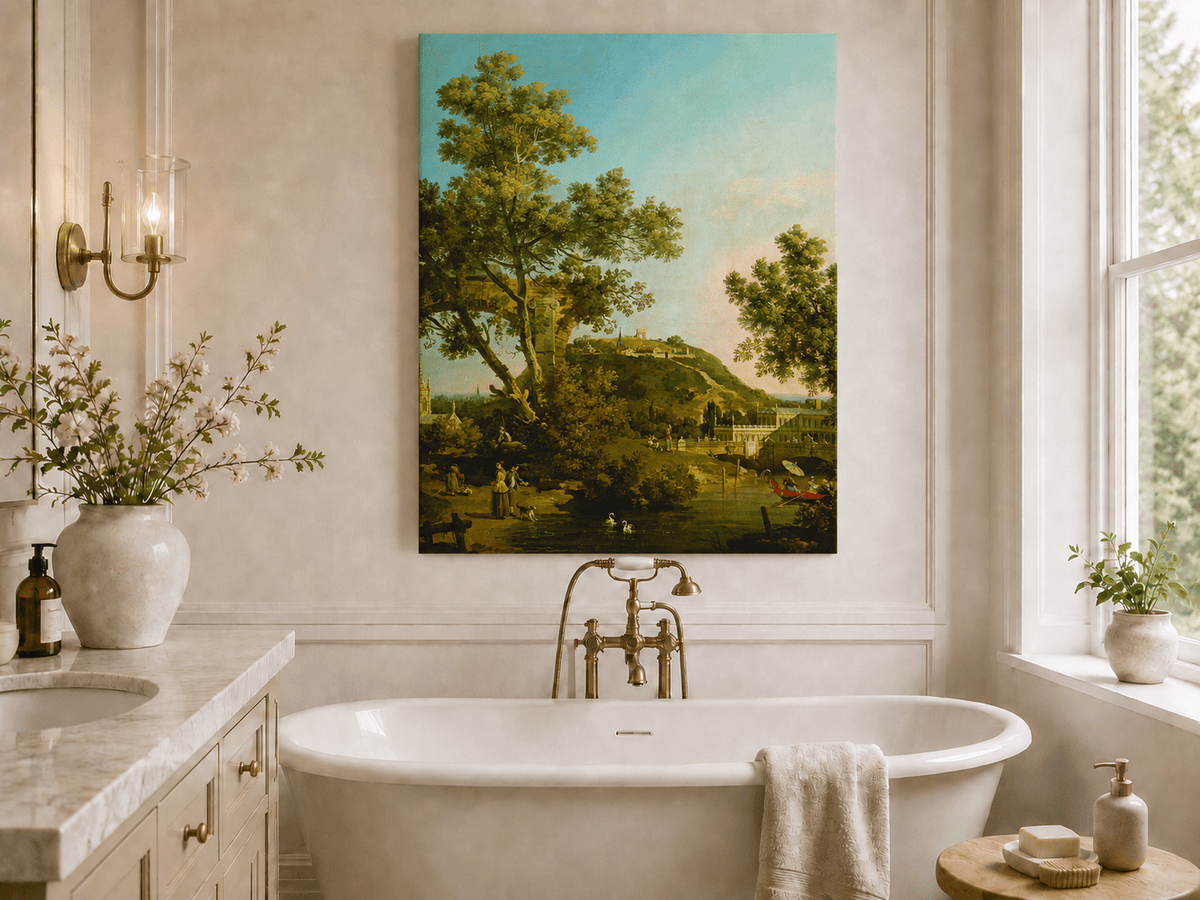 Landscape Oil Painting - Classical Garden Bridge and Hill