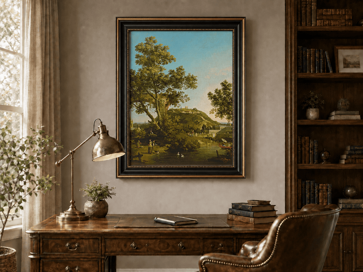 Landscape Oil Painting - Classical Garden Bridge and Hill