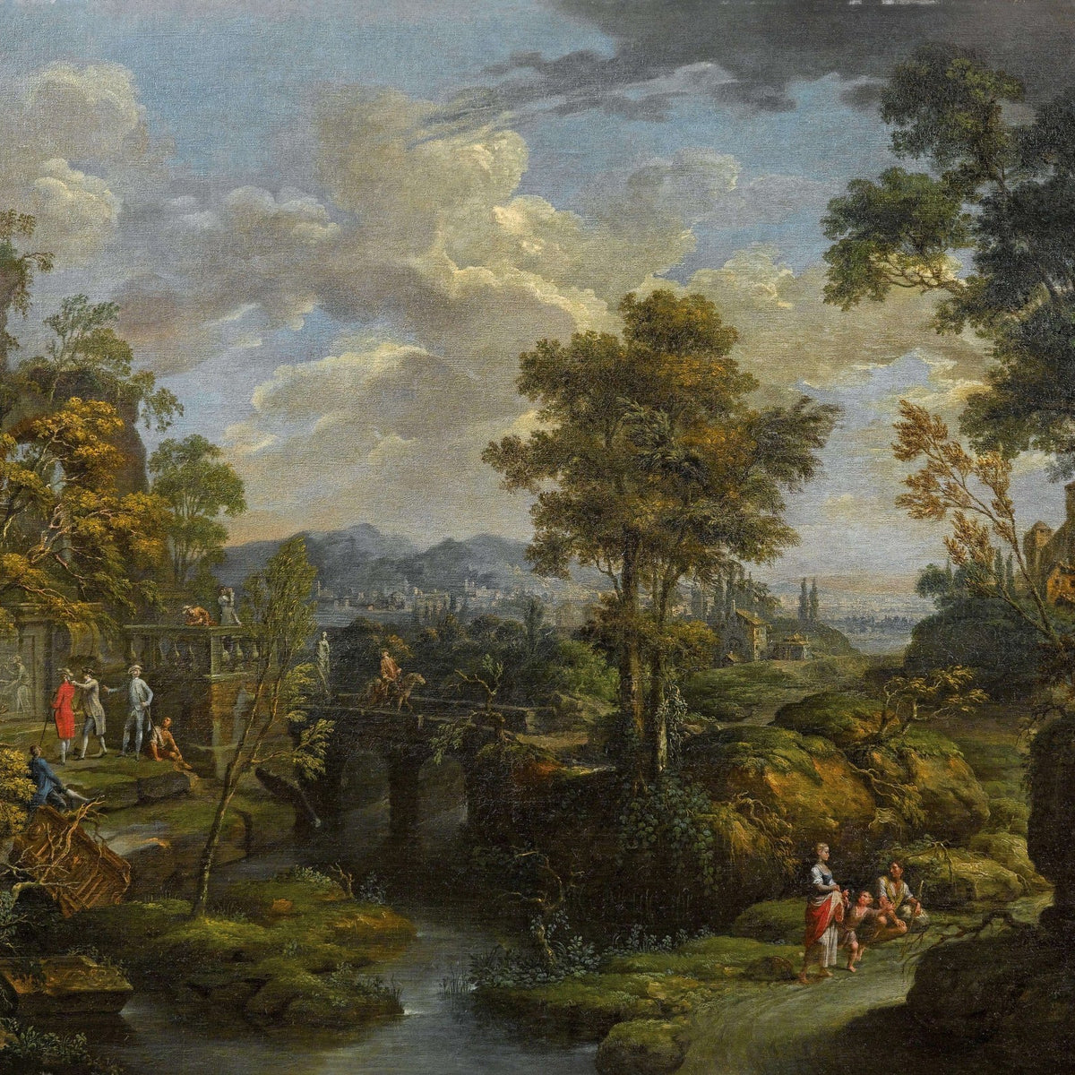 Landscape Oil Painting - Classical Garden Landscape with Figures - Oil Painting Haven
