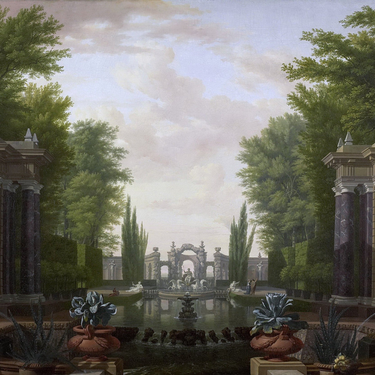 Hand painted oil on canvas landscape oil painting featuring a classical garden with ornate stone fountain, lush greenery,. - Add Frame, Canvas, Garden, Hand Painted, Landscape, Made To Order, Oil Painting
