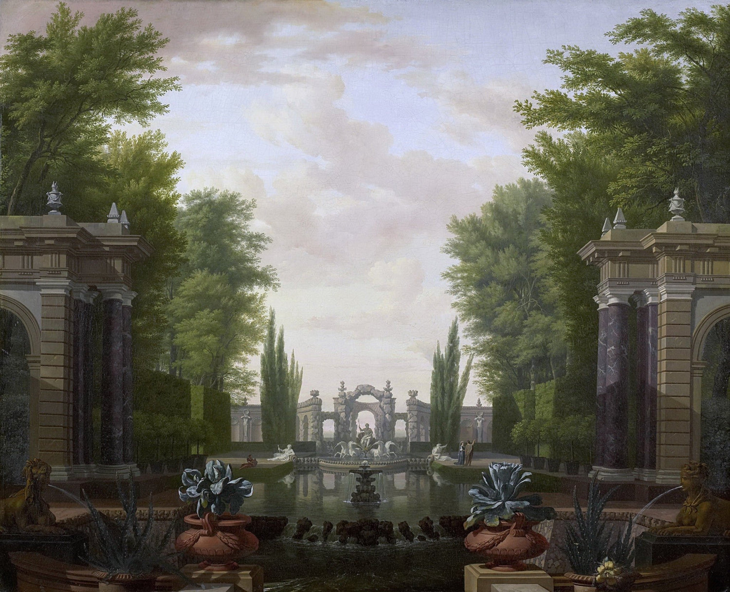 Hand painted oil on canvas landscape oil painting featuring a classical garden with ornate stone fountain, lush greenery,. - Add Frame, Canvas, Garden, Hand Painted, Landscape, Made To Order, Oil Painting