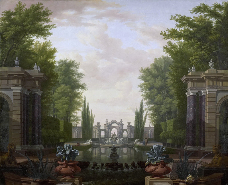 Hand painted oil on canvas landscape oil painting featuring a classical garden with ornate stone fountain, lush greenery,. - Add Frame, Canvas, Garden, Hand Painted, Landscape, Made To Order, Oil Painting