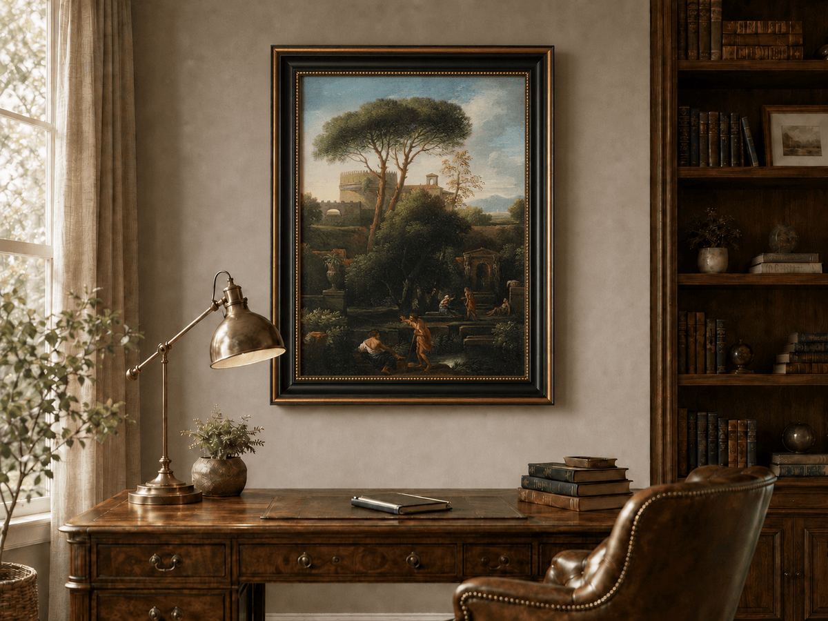 Peinture à l'huile de paysage - Rivière printanière avec pêcheur et arbres