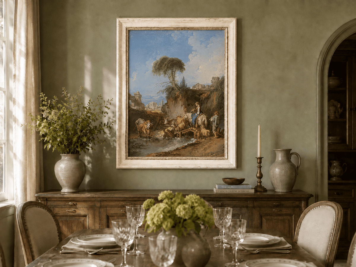Peinture à l'huile de paysage - Rivière printanière avec pêcheur et arbres