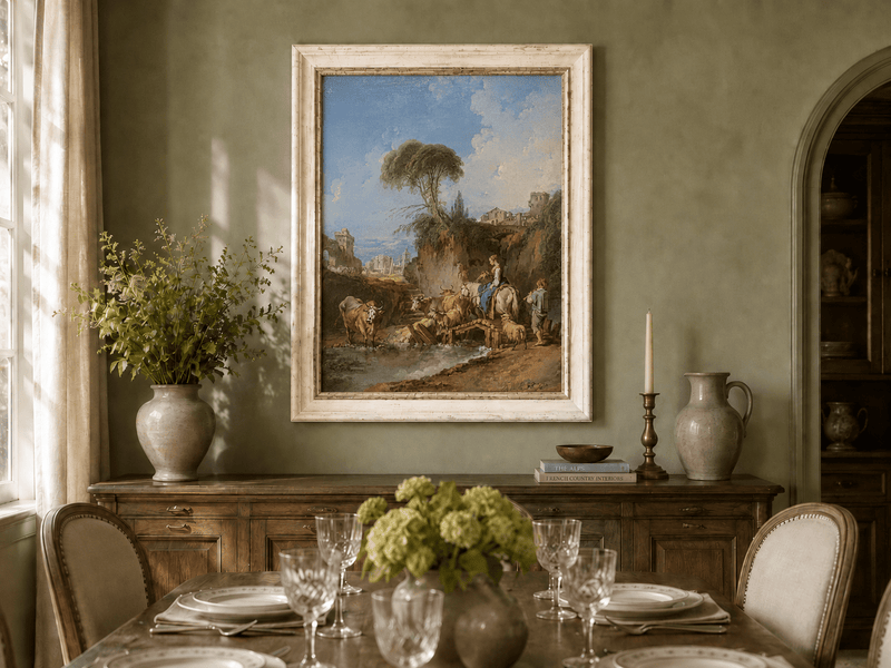 Peinture à l'huile de paysage - Rivière printanière avec pêcheur et arbres