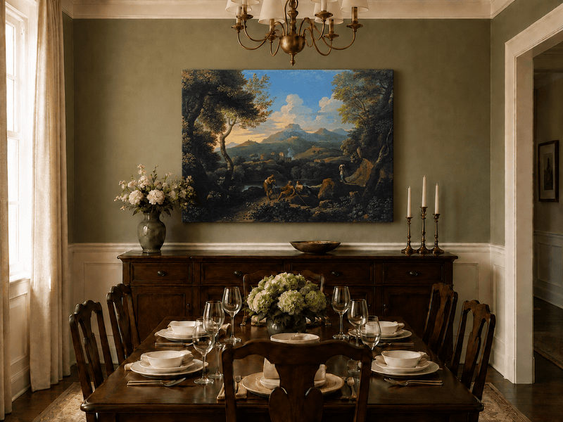 Landscape Oil Painting - Classical Hillside with Figures