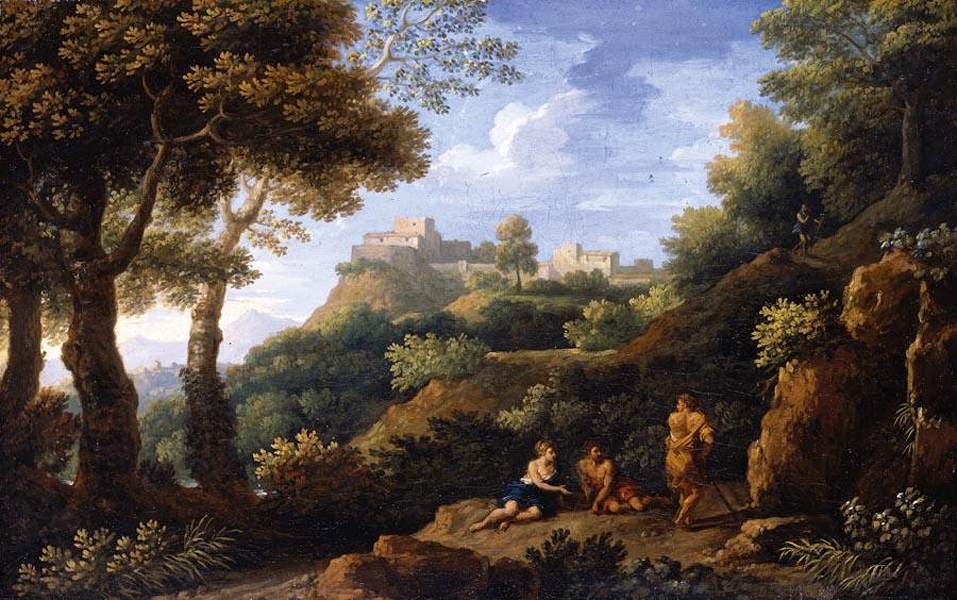 Landscape Oil Painting - Classical Hillside with Figures - Oil Painting Haven