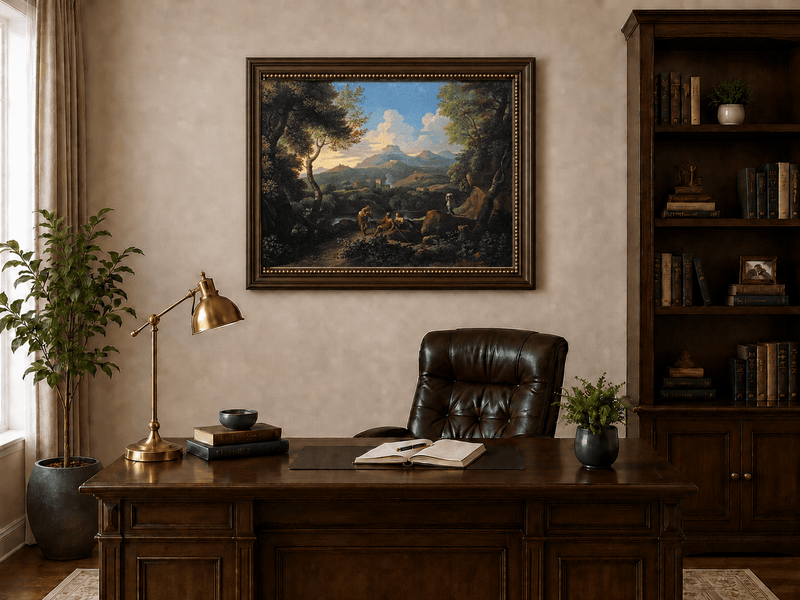 Landscape Oil Painting - Classical Hillside with Figures