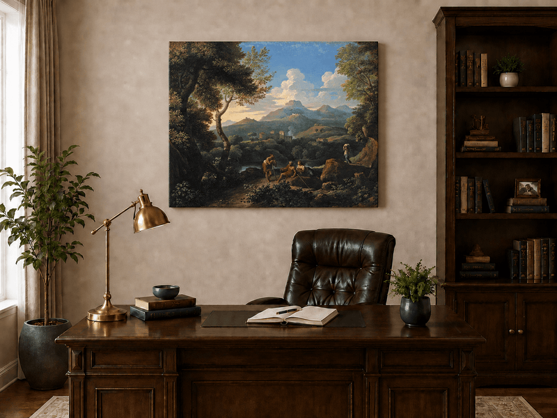 Landscape Oil Painting - Classical Hillside with Figures