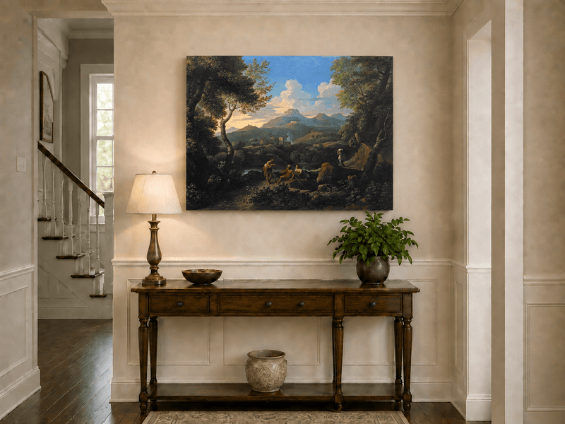 Landscape Oil Painting - Classical Hillside with Figures